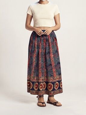 Vintage Royalty Peacock Skirt Sz M Multicolor Floral Boho Maxi Festival Hippie